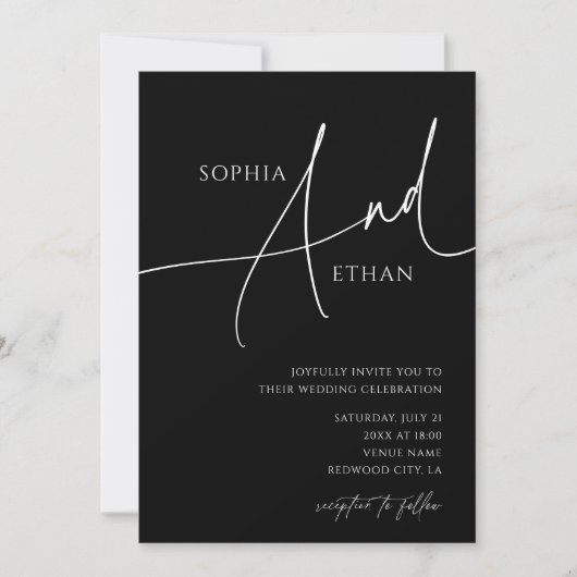 Invitation Script contemporain Moody Mariage noir (Devant)