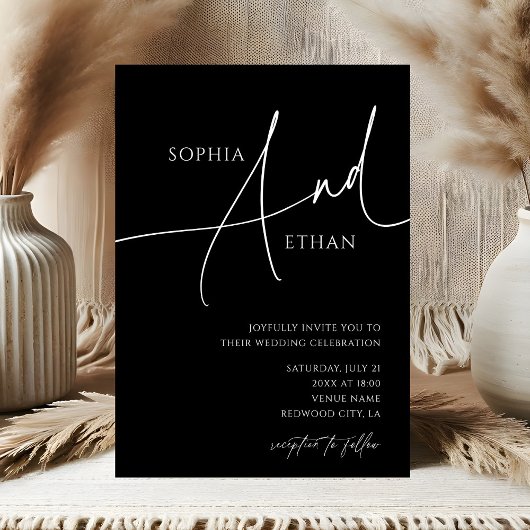 Invitation Script contemporain Moody Mariage noir
