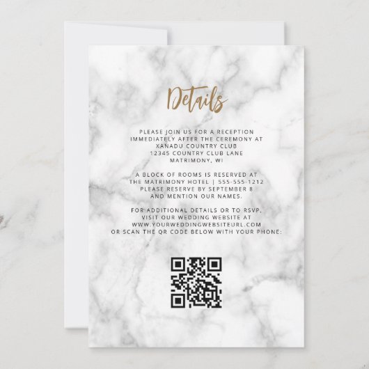 Invitation Script d'agate de marbre d'or violet Code QR Maria (Dos)
