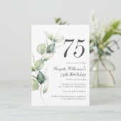 Invitation Script d'anniversaire 75 ans à aquarelle verdure (Debout devant)