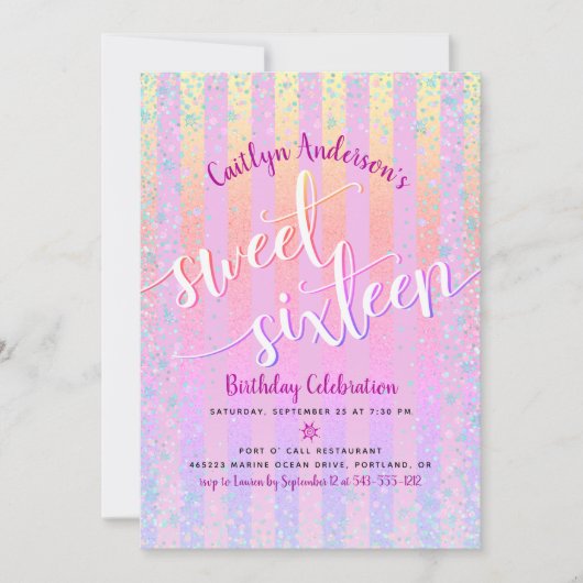 Invitation Script d'anniversaire de l'ombre arc-en-ciel rose (Devant)