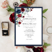 Invitation Script d'aquarelle florale bleu Bourgogne de la ma