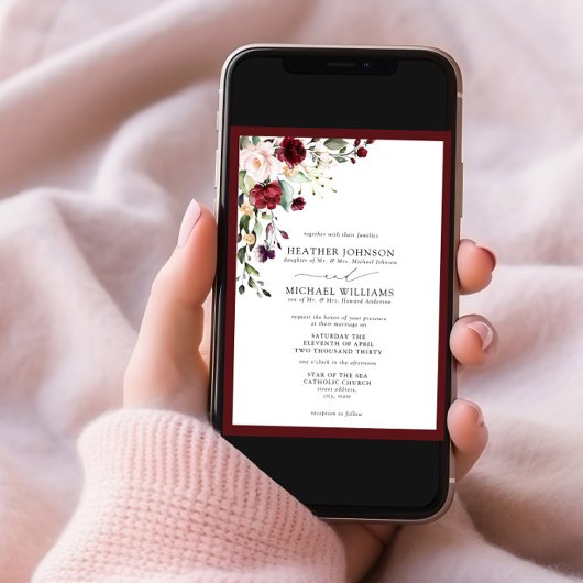 Invitation Script d'aquarelle florale Burgundy