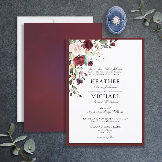 Invitation Script d'aquarelle florale Burgundy classique