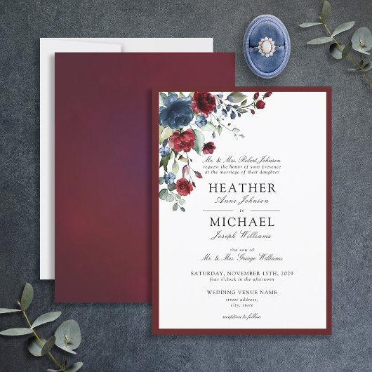 Invitation Script d'aquarelle florale classique de Bourgogne 