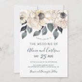 Invitation Script d'aquarelle florale crème moderne mariage (Devant)