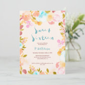 Invitation script d'aquarelle florale de saumons bleus Sweet (Debout devant)