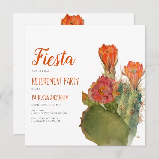 Invitation Script d'aquarelle florale Fiesta Cactus (Devant / Derrière)