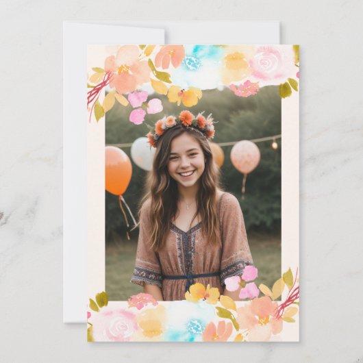 Invitation Script d'aquarelle florale Pastel boho Sweet 16 (Dos)