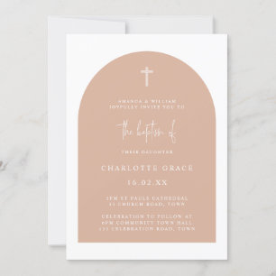 Invitation Script d'arc moderne rose vif Baptême minimaliste 