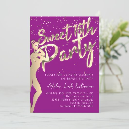 Invitation Script de 16e partie moderne rose or doux (Debout devant)