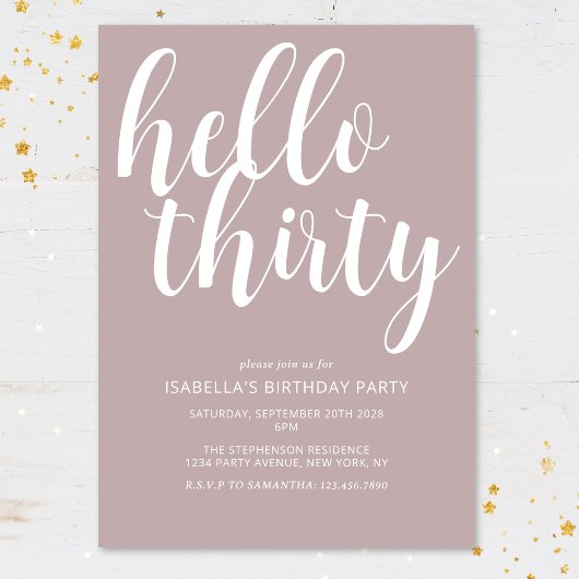 Invitation Script de 30e anniversaire rose pâle blanc moderne