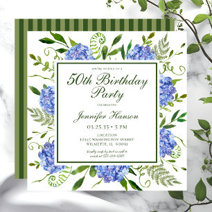Invitation Script de 50e anniversaire de Blue Hydrangeas
