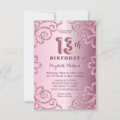 Invitation Script de ballon en glitter rose pour 13e annivers (Devant)