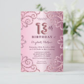 Invitation Script de ballon en glitter rose pour 13e annivers (Debout devant)