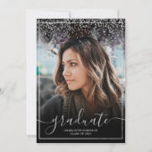 Invitation Script de bordure en confetti d'argent (Devant)