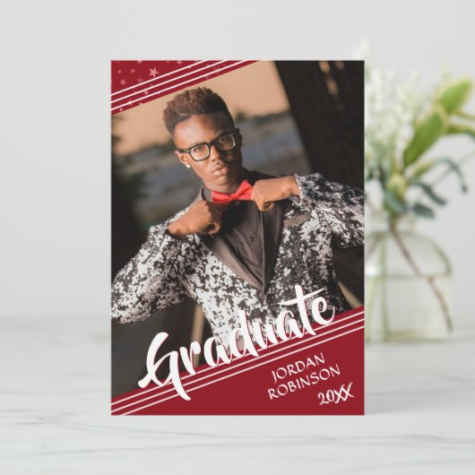 Invitation Script de brosse à 4 photos rouge moderne (Debout devant)