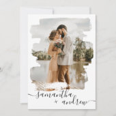 Invitation Script de brosse blanc moderne 2 photos mariage (Devant)