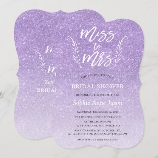 Invitation Script de brosse moderne Mlle à Mme Fête des marié (Devant / Derrière)