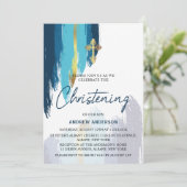 Invitation Script De Brush Moderne Gold Et Bleu Christing (Debout devant)