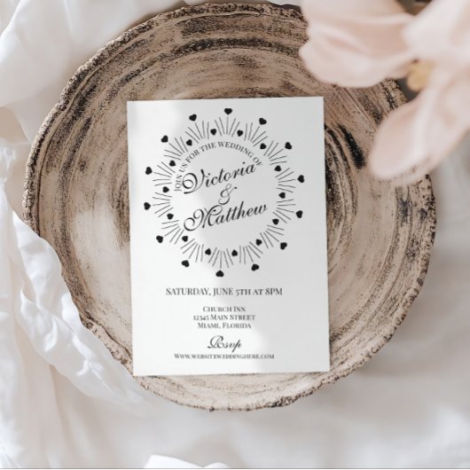Invitation Script de cadre de coeurs gribouillés pour mariage