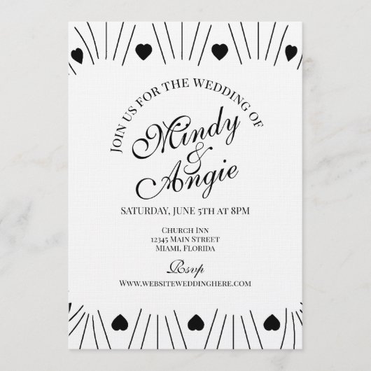 Invitation Script de cadre de coeurs gribouillés pour mariage (Devant)