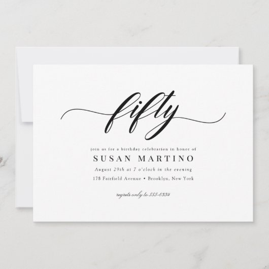 Invitation Script de calligraphie classique élégant 50e anniv (Devant)