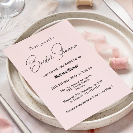 Invitation Script de calligraphie de Fête des mariées rose