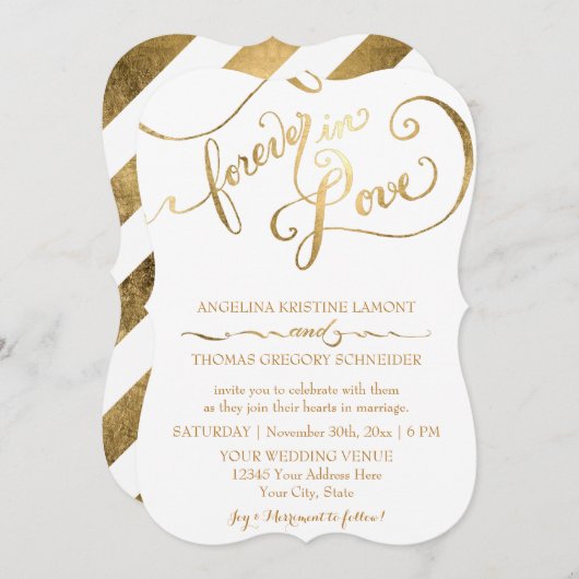 Invitation Script de calligraphie de feuille d'or pour toujou (Devant / Derrière)