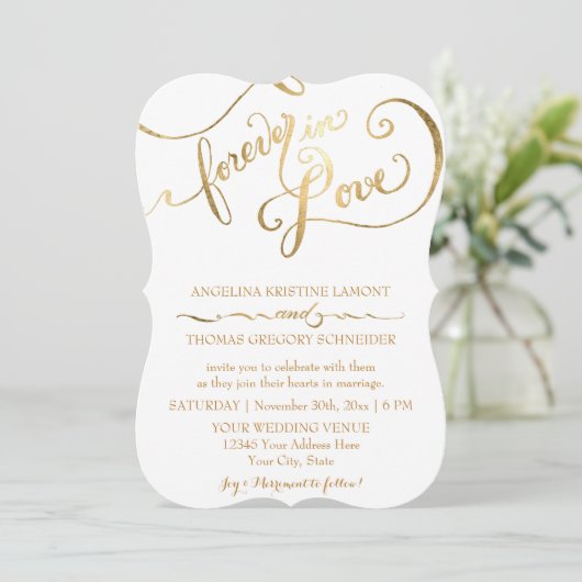 Invitation Script de calligraphie de feuille d'or pour toujou (Debout devant)