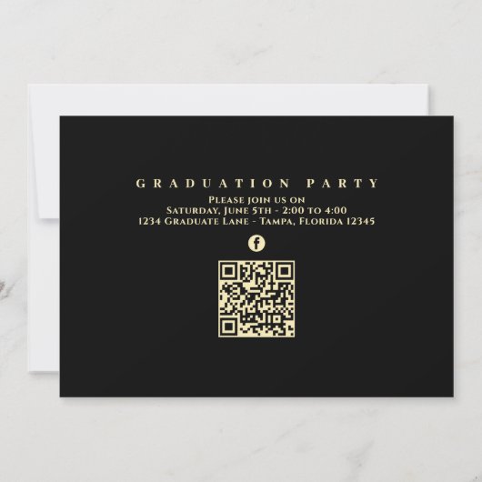 Invitation Script de calligraphie de photo d'un diplômé Noir (Dos)