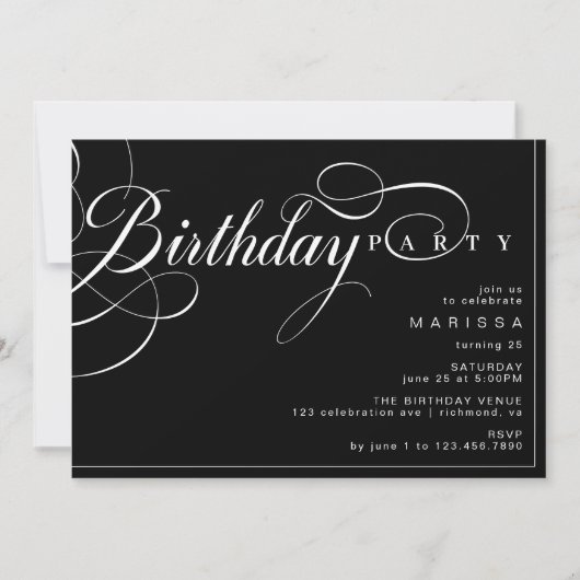 Invitation Script de calligraphie | Elégant Moody Black Anniv (Devant)