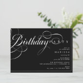 Invitation Script de calligraphie | Elégant Moody Black Anniv (Debout devant)