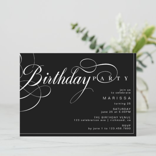 Invitation Script de calligraphie | Elégant Moody Black Anniv (Debout devant)