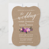 Invitation Script de calligraphie Mariage floral violet Kraft (Devant)