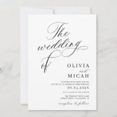 Invitation script de calligraphie mariage noir et blanc (Devant)