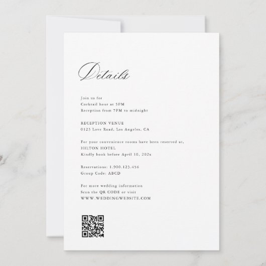 Invitation script de calligraphie mariage noir et blanc (Dos)