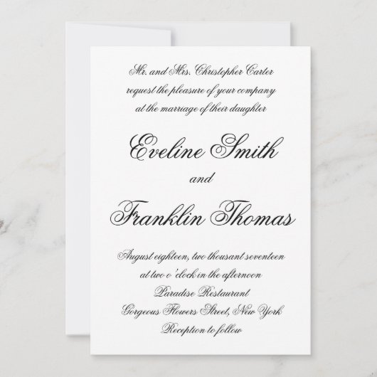Invitation Script de calligraphie moderne chic mariage simple (Devant)
