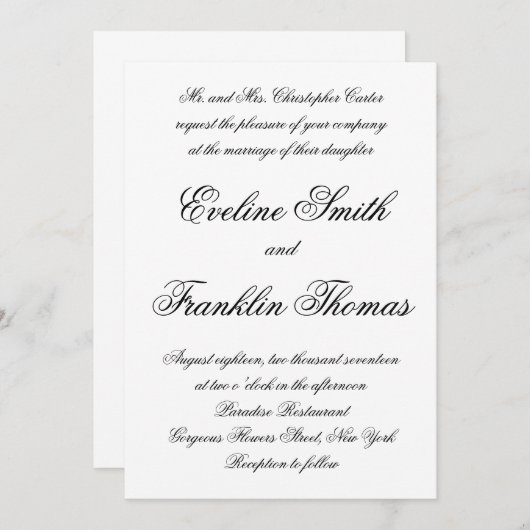 Invitation Script de calligraphie moderne chic mariage simple (Devant / Derrière)