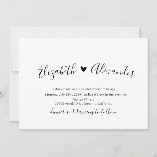 Invitation Script de calligraphie moderne minimal Mariage car (Devant)