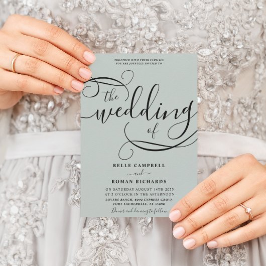 Invitation Script de calligraphie moderne Sage Mariage vert