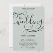 Invitation Script de calligraphie moderne Sage Mariage vert (Devant)