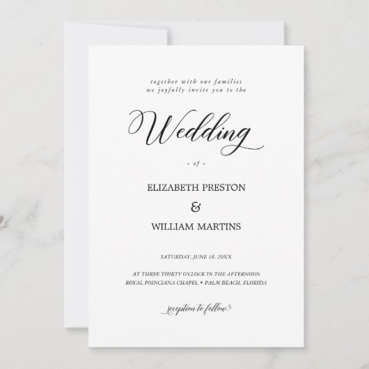 Invitation Script de calligraphie noir chic Mariage minimal (Devant)