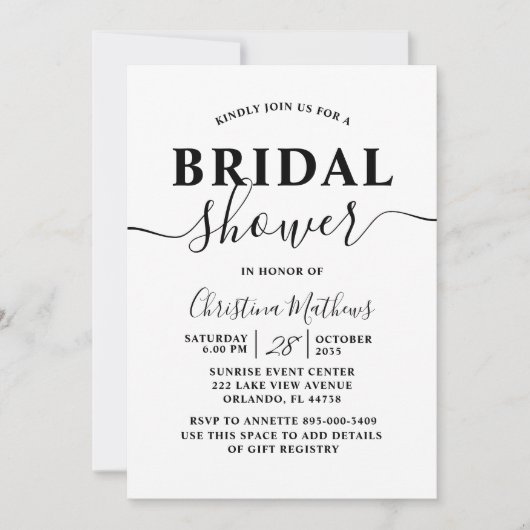 Invitation Script de calligraphie noir et blanc Fête des mari (Devant)