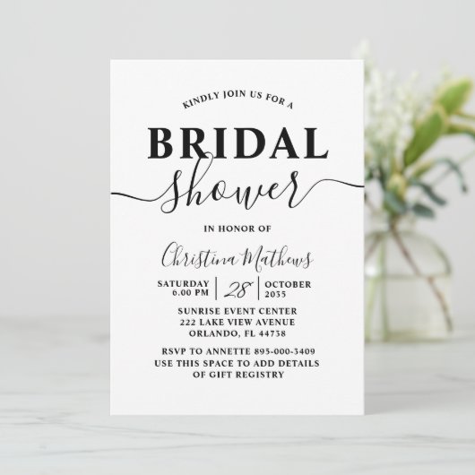 Invitation Script de calligraphie noir et blanc Fête des mari (Debout devant)