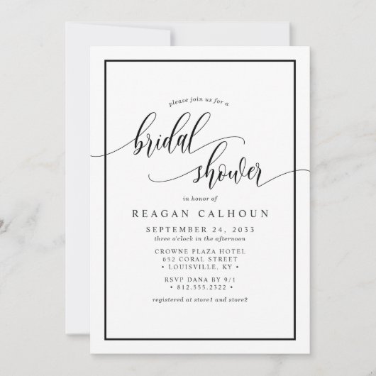 Invitation Script de calligraphie noir et blanc Fête des mari (Devant)