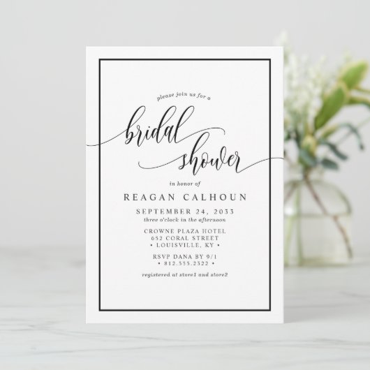 Invitation Script de calligraphie noir et blanc Fête des mari (Debout devant)