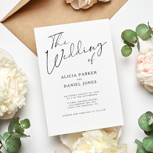 Invitation Script de calligraphie noir et blanc moderne maria