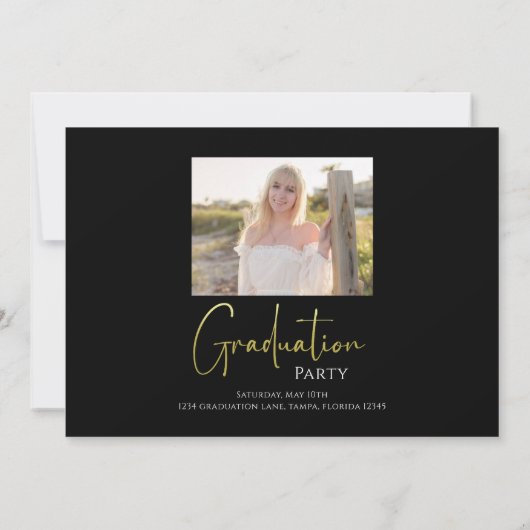 Invitation Script de calligraphie noir or deux photo (Dos)