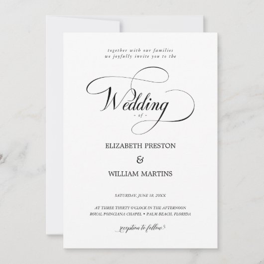 Invitation Script de calligraphie noir romantique Mariage min (Devant)